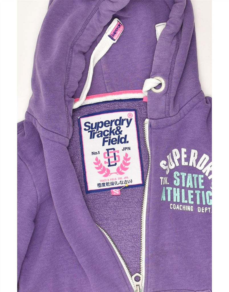 SUPERDRY Womens Graphic Zip Hoodie Sweater UK 10 Small Purple Cotton Vintage Superdry and Second-Hand Superdry from Messina Hembry 