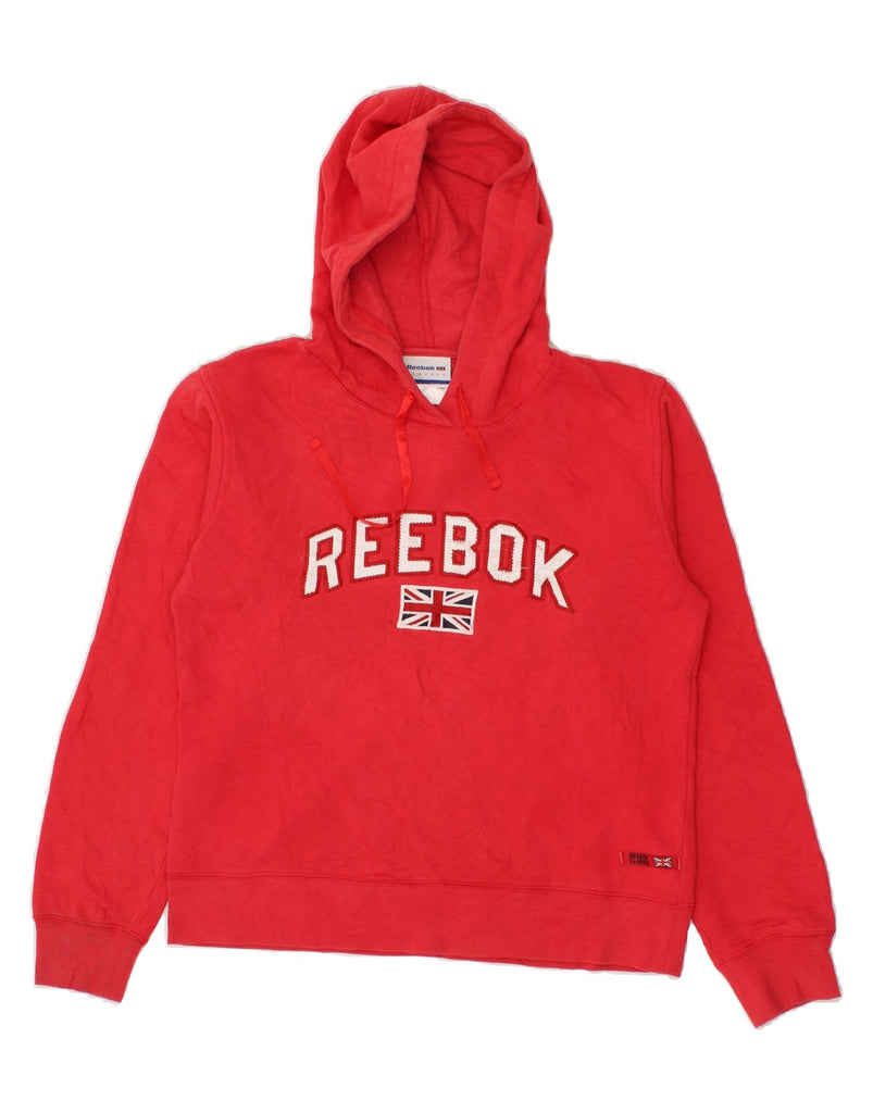 REEBOK Womens Graphic Hoodie Jumper UK 12 Medium Red Cotton | Vintage Reebok | Thrift | Second-Hand Reebok | Used Clothing | Messina Hembry 