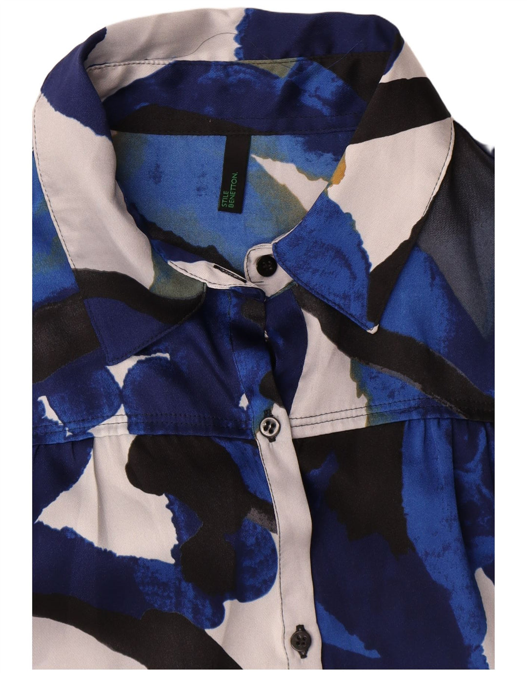 Benetton Womens Abstract Pattern Shirt Blouse UK 14 Medium Blue Polyester