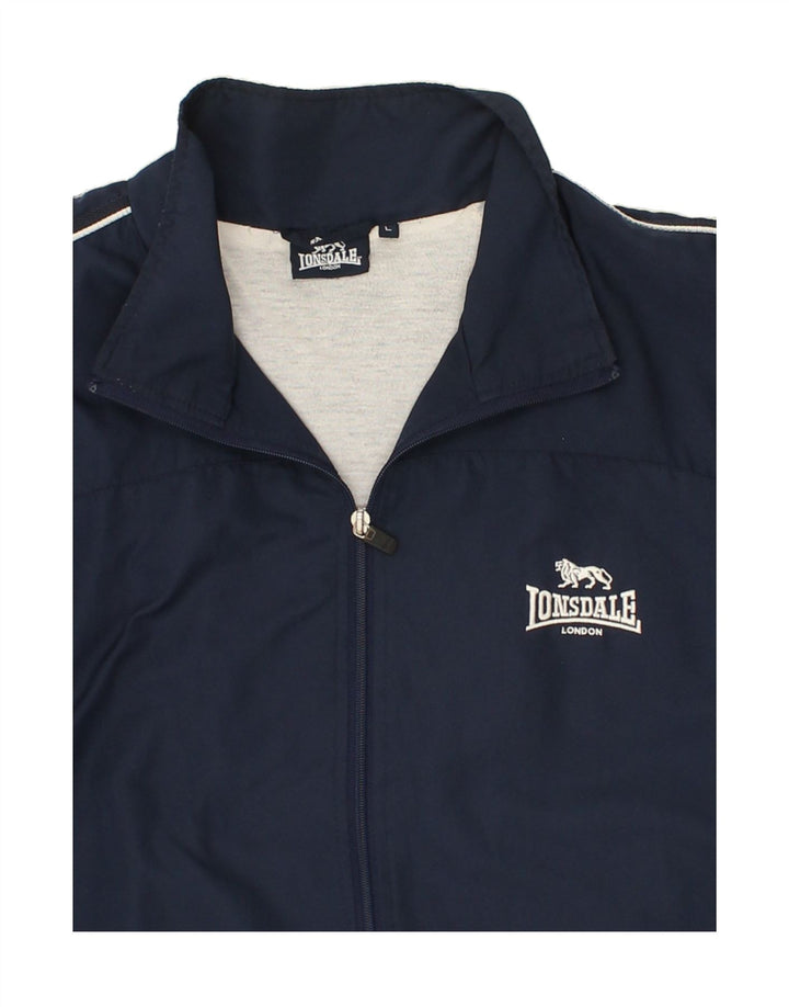 LONSDALE Mens Tracksuit Top Jacket Large Navy Blue Polyester
