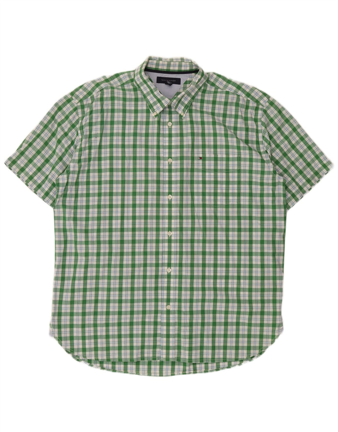 Tommy Hilfiger Mens Short Sleeve Shirt XL Green Check Cotton