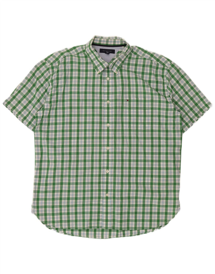 Tommy Hilfiger Mens Short Sleeve Shirt XL Green Check Cotton