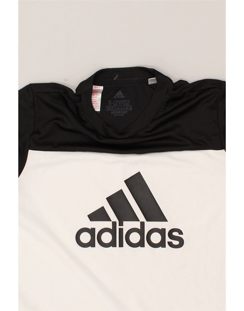 ADIDAS Boys Aeroready Graphic T-Shirt Top 11-12 Years White Colourblock | Vintage Adidas | Thrift | Second-Hand Adidas | Used Clothing | Messina Hembry 