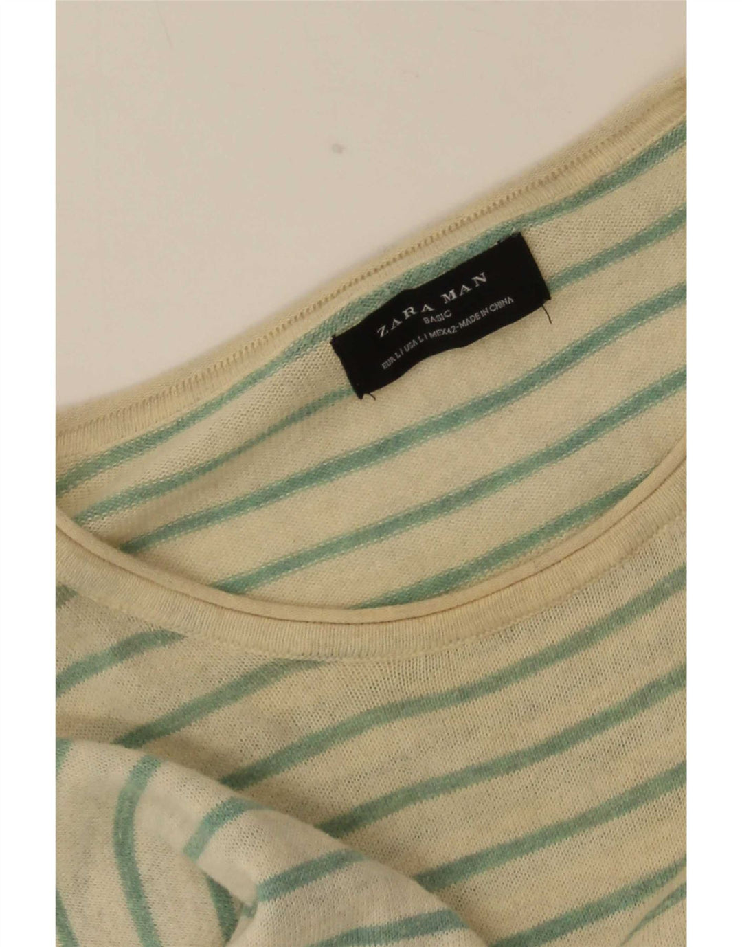 Zara Mens Top Long Sleeve Large Off White Striped