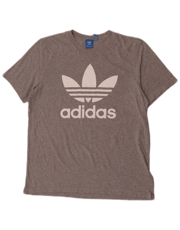 Adidas Mens Short Sleeve Regular Graphic T-Shirt Top Large Grey Cotton