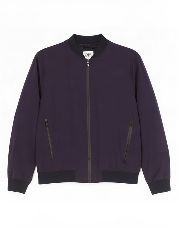 Zara Mens Bomber Jacket IT 44 XL Navy Blue Nylon