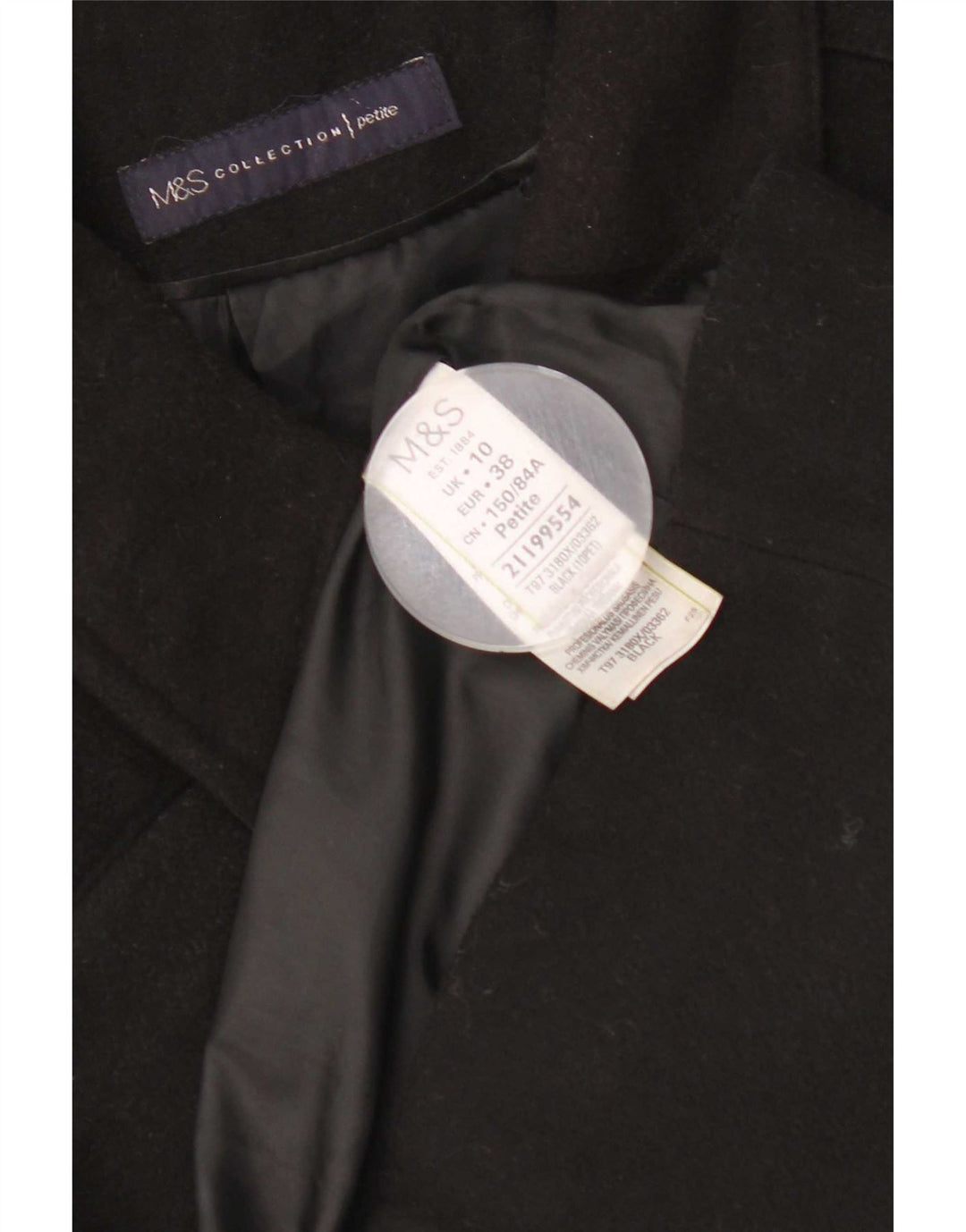 Marks & Spencer Womens Regular Fit Overcoat UK 10 Small Black Polyester