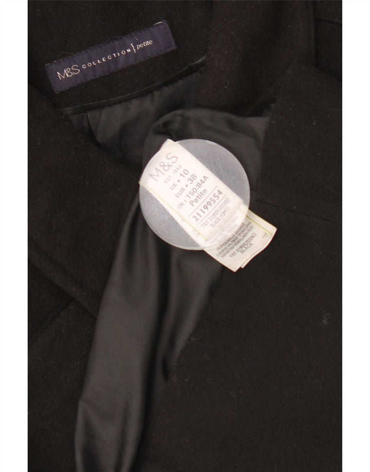 Marks & Spencer Womens Regular Fit Overcoat UK 10 Small Black Polyester