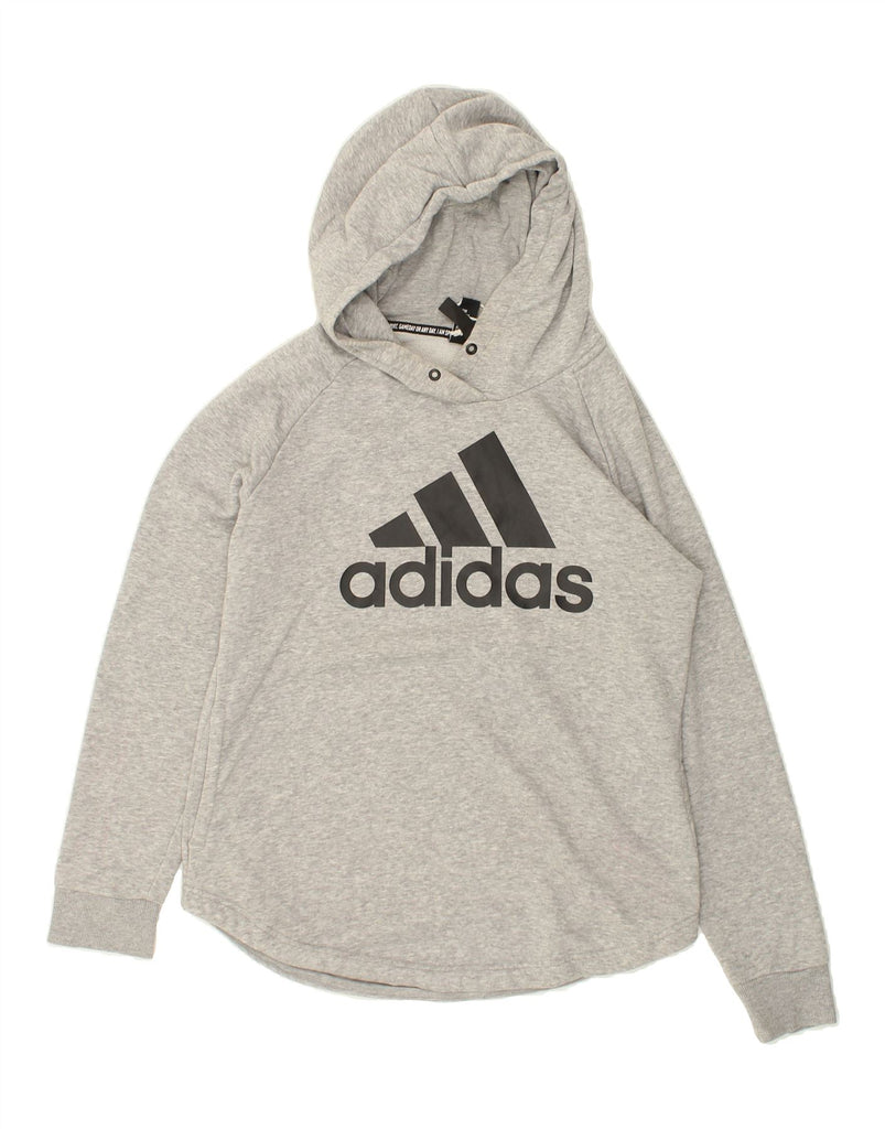 ADIDAS Womens Graphic Hoodie Jumper UK 12/14 Medium Grey Cotton | Vintage Adidas | Thrift | Second-Hand Adidas | Used Clothing | Messina Hembry 