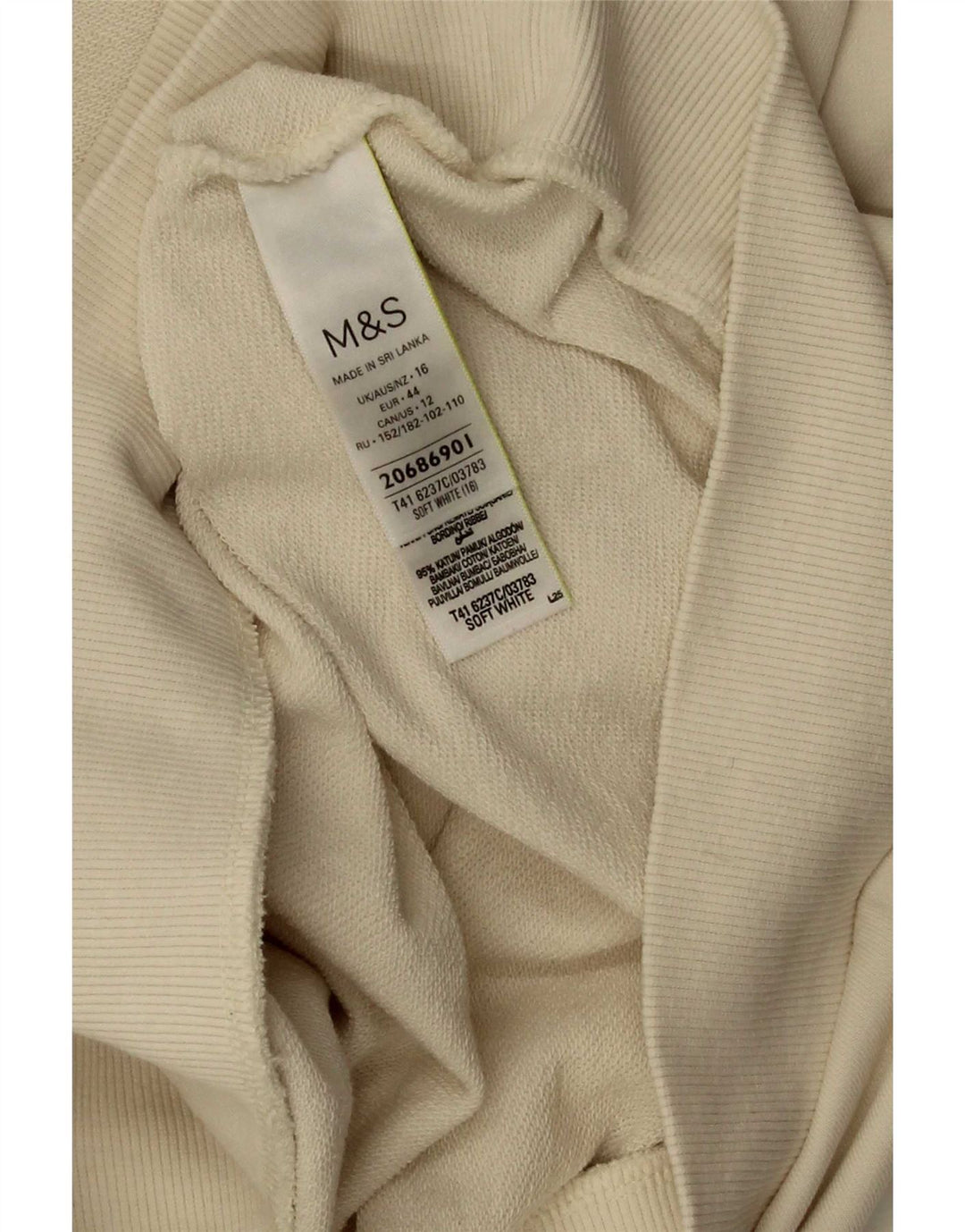 Marks & Spencer Womens Sweatshirt Jumper UK 16 Large Off White Cotton