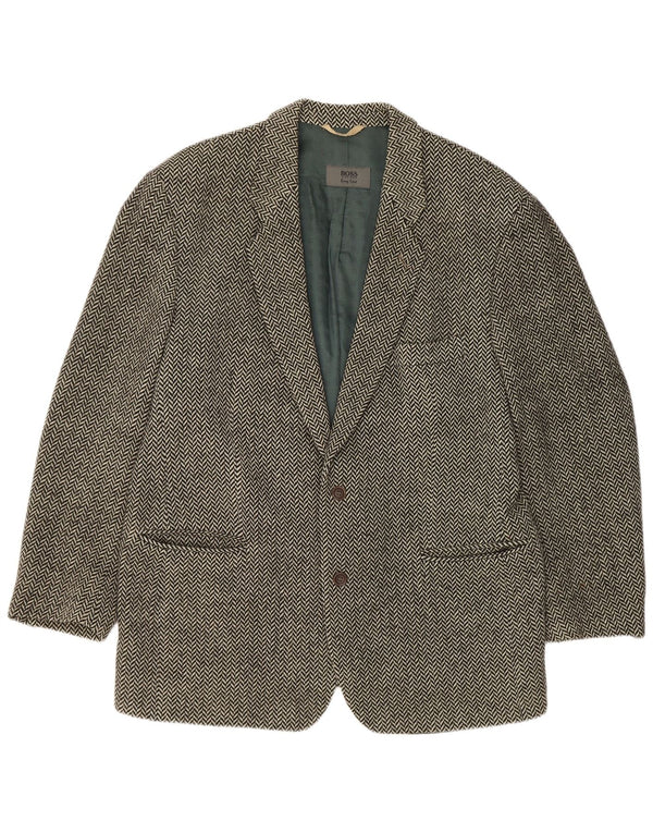 Hugo Boss Mens 2 Button Blazer Jacket EU 56 3XL Black Herringbone