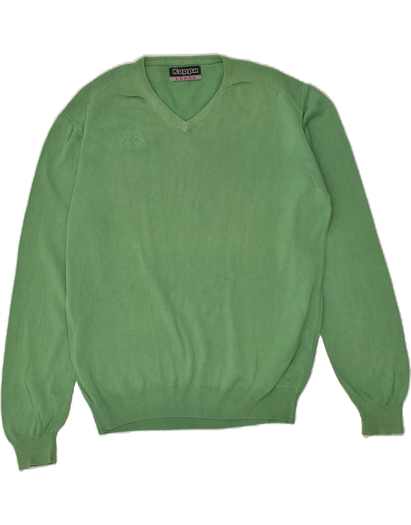 KAPPA Mens V-Neck Jumper Sweater Large Green Cotton | Vintage Kappa | Thrift | Second-Hand Kappa | Used Clothing | Messina Hembry 