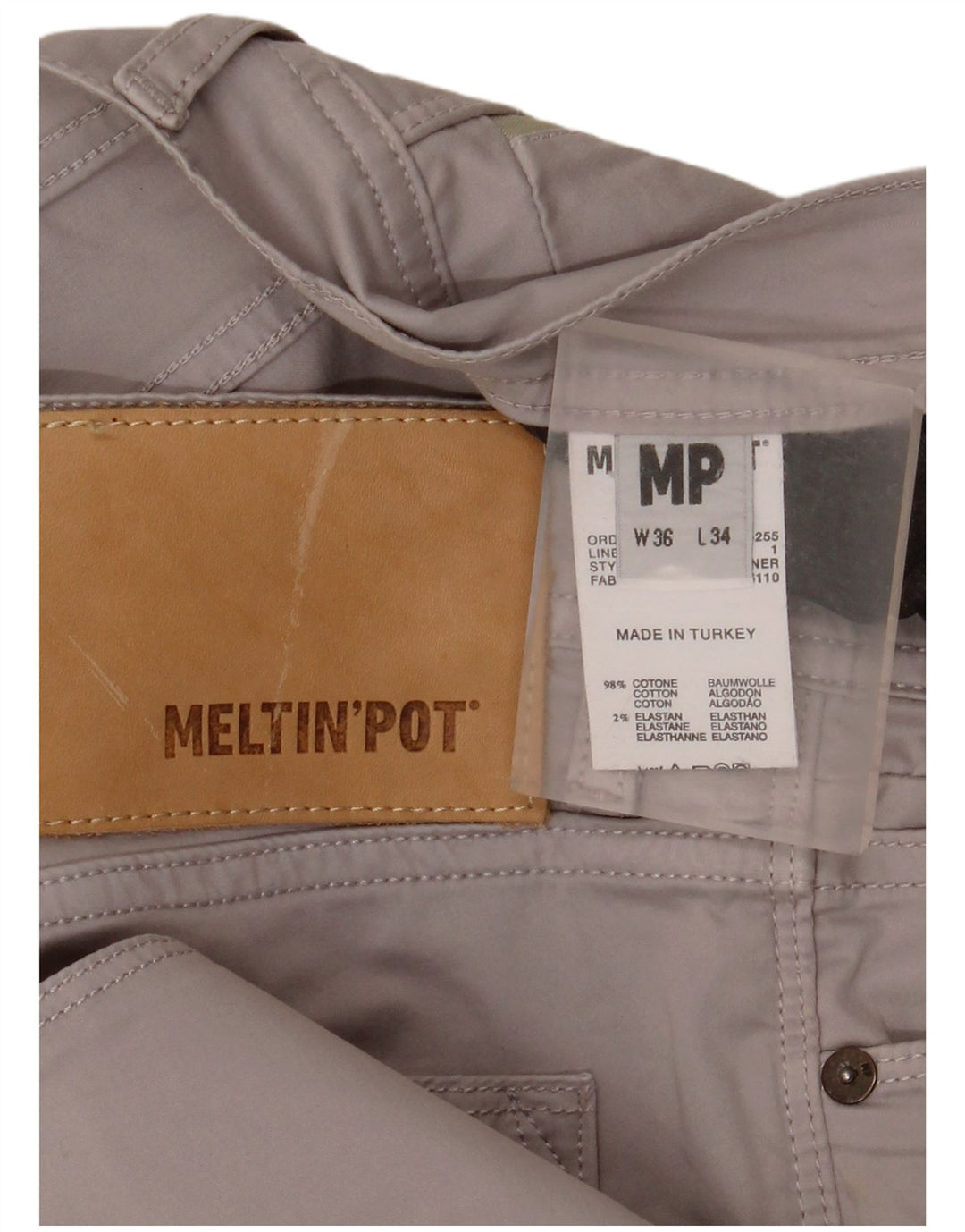 Meltin' Pot Mens Straight Casual Trousers W36 L34 Grey Cotton