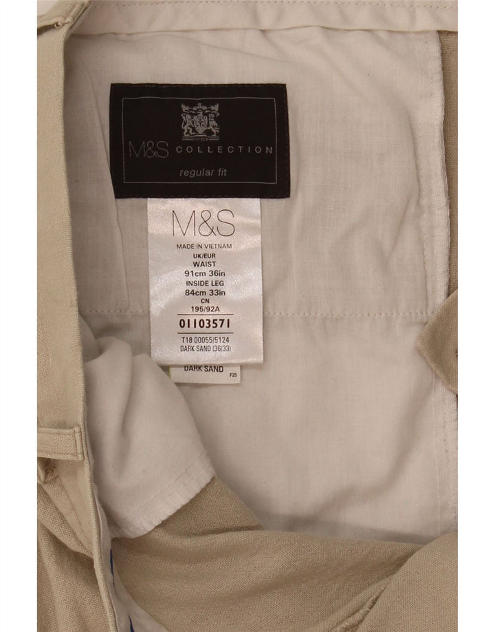 Marks & Spencer Mens Regular Fit Chino Trousers W36 L33 Beige Linen
