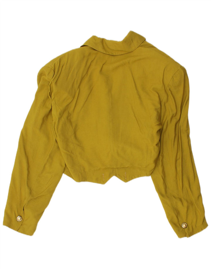 Vintage Womens Crop Double Breasted Blazer Jacket UK 12 Medium Khaki