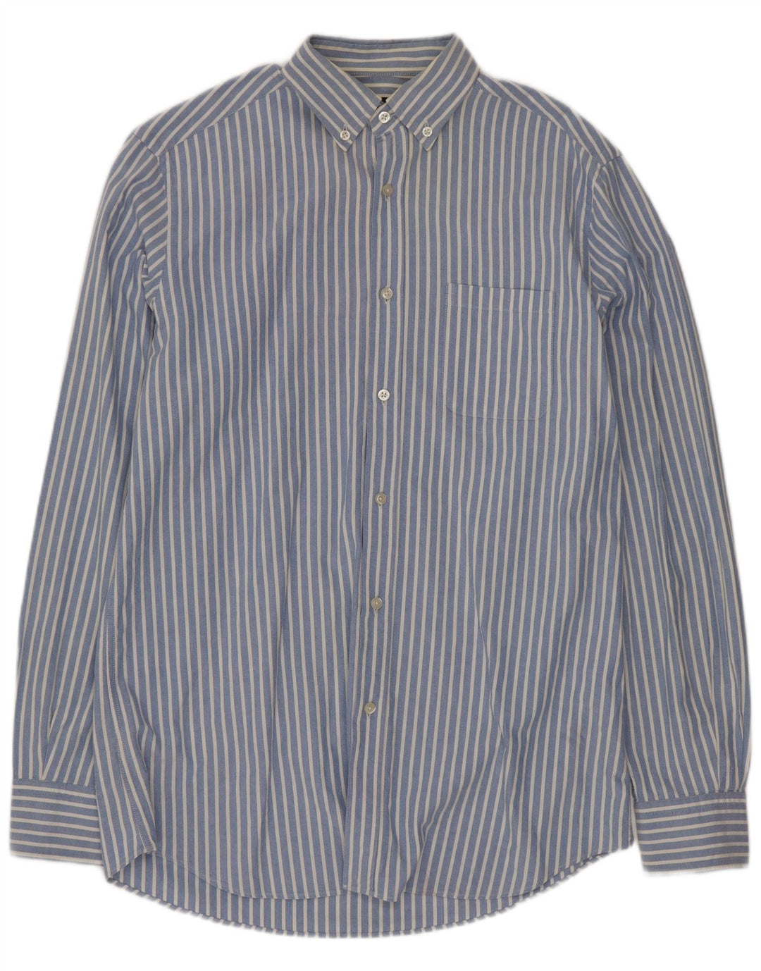 Massimo Dutti Mens Shirt Medium Blue Striped Cotton