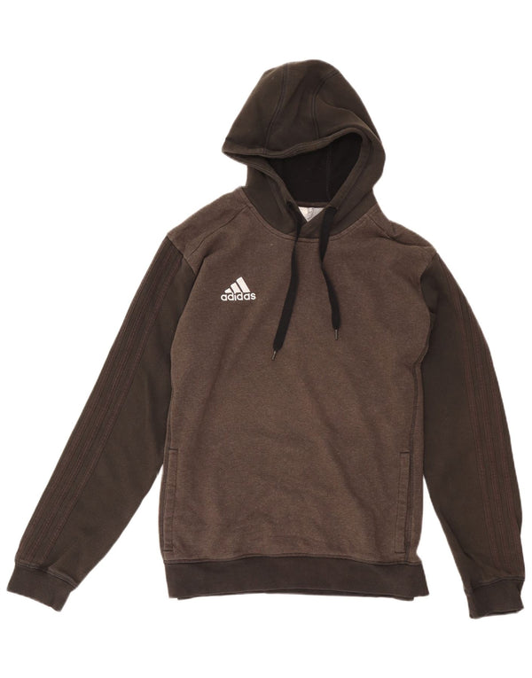 ADIDAS Mens Climalite Hoodie Jumper Large Brown Colourblock Cotton