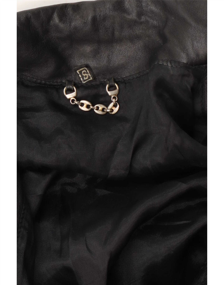 Vintage Womens Oversized Leather Biker Jacket UK 10 Small Black
