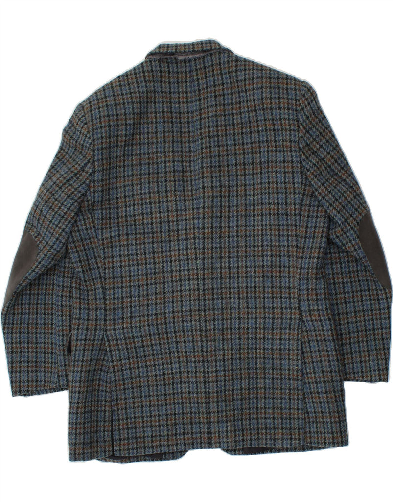 HARRIS TWEED Mens 2 Button Blazer Jacket UK 40 Large Blue Houndstooth Wool | Vintage Harris Tweed | Thrift | Second-Hand Harris Tweed | Used Clothing | Messina Hembry 