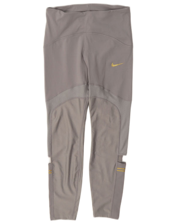Nike Womens Dri Fit Leggings UK 12 Medium Grey Polyester