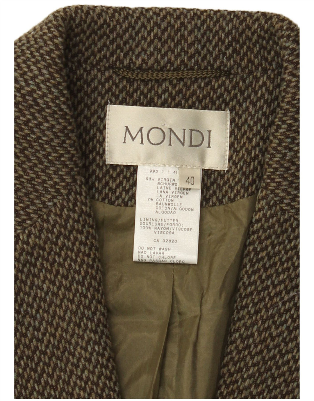 MONDI Womens 1 Button Blazer Jacket EU 40 Medium Green Chevron Virgin Wool