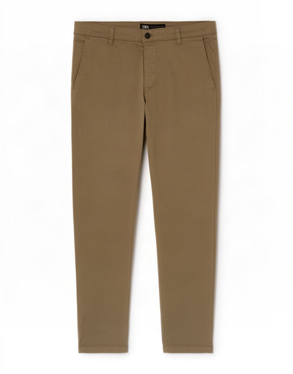 Zara Mens Slim Chino Trousers EU 40 Medium W31 L30 Khaki Cotton