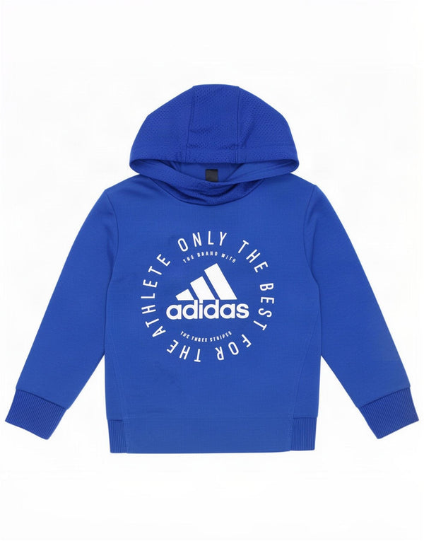 Adidas Boys Graphic Hoodie Jumper 5-6 Years Blue Polyester
