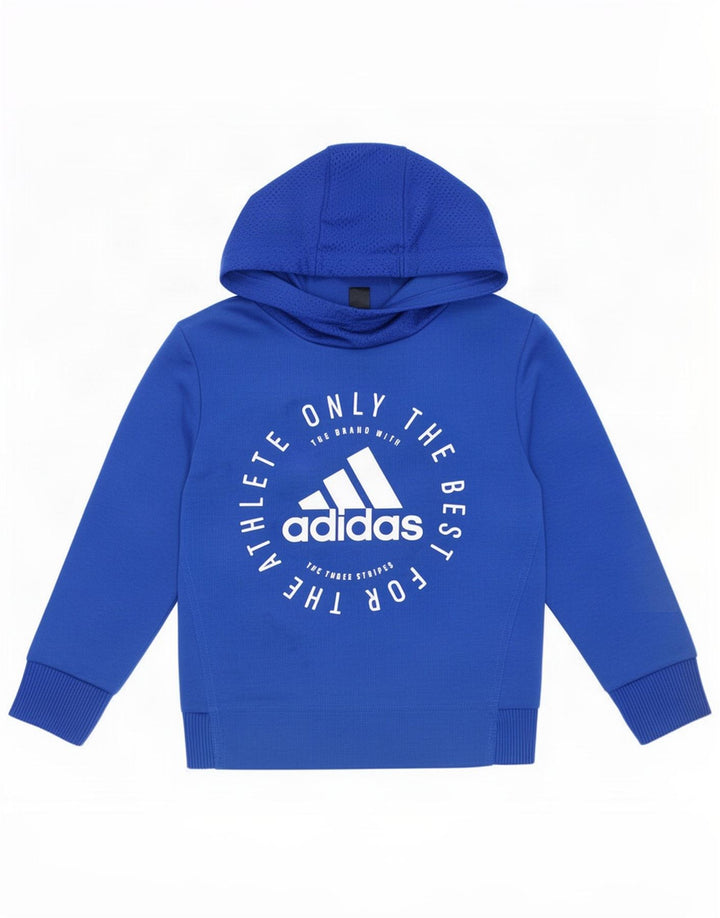 Adidas Boys Graphic Hoodie Jumper 5-6 Years Blue Polyester