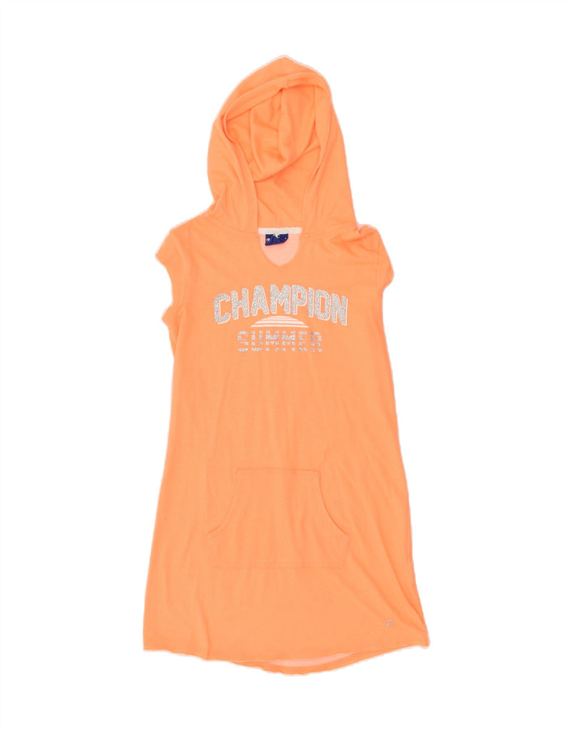 CHAMPION Girls Hooded Graphic T-Shirt Dress 11-12 Years Large  Orange | Vintage Champion | Thrift | Second-Hand Champion | Used Clothing | Messina Hembry 