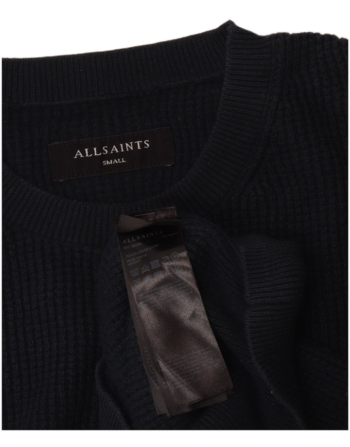 All Saints Mens Crew Neck Jumper Sweater Small Navy Blue Cotton