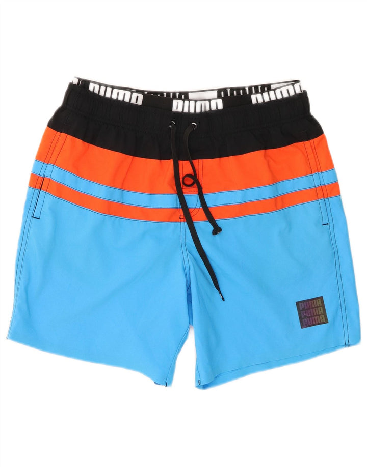 Puma Mens Graphic Swimming Shorts Medium Blue Colourblock Polyester