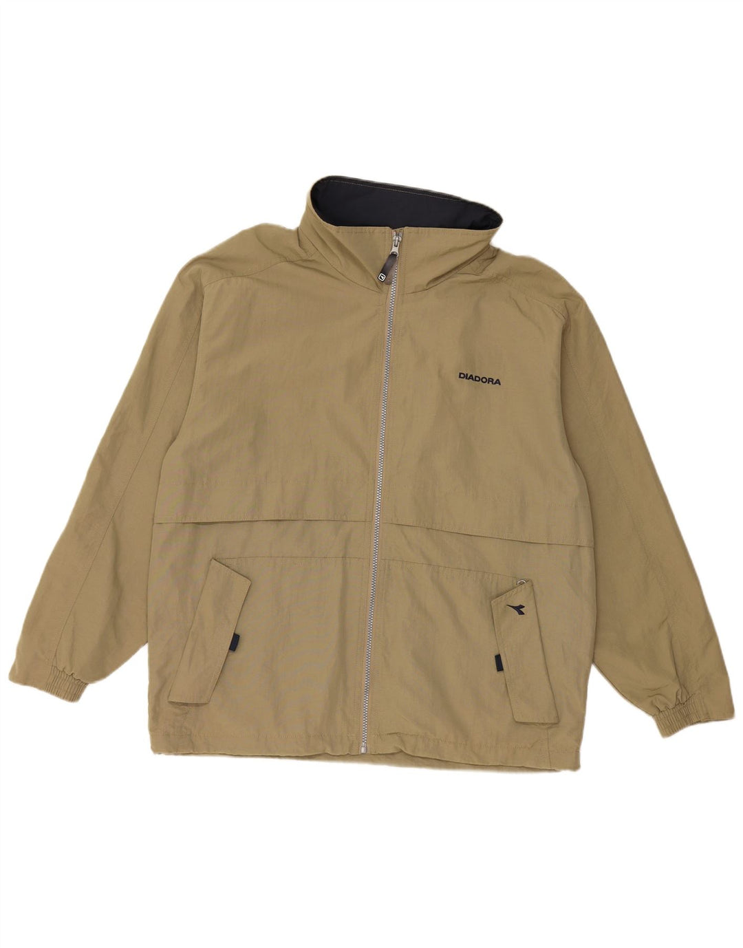 DIADORA Mens Loose Fit Hooded Rain Jacket UK 36 Small Khaki Polyamide