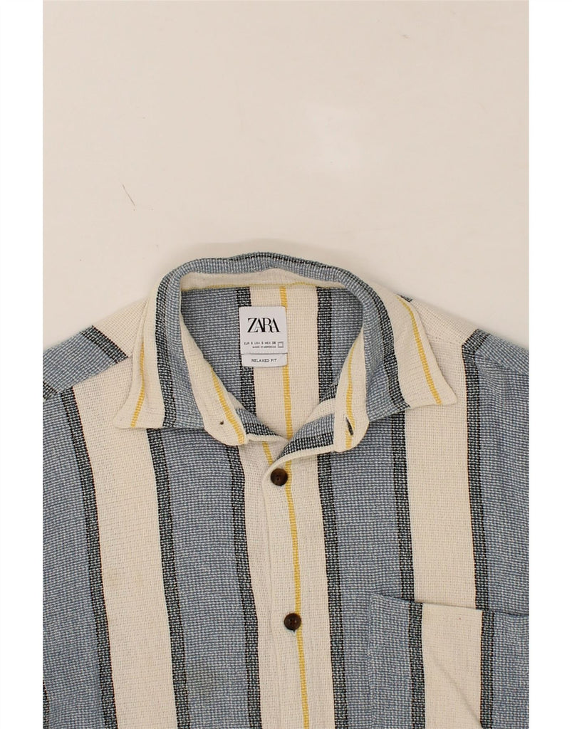 ZARA Mens Relaxed Fit Flannel Shirt Small Blue Striped Vintage Zara and Second-Hand Zara from Messina Hembry 