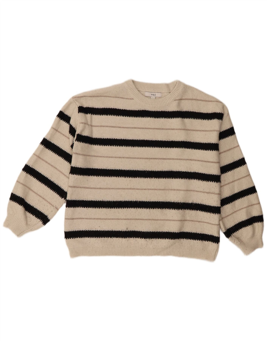 Marks & Spencer Womens Crew Neck Jumper Sweater UK 16 Large White Striped