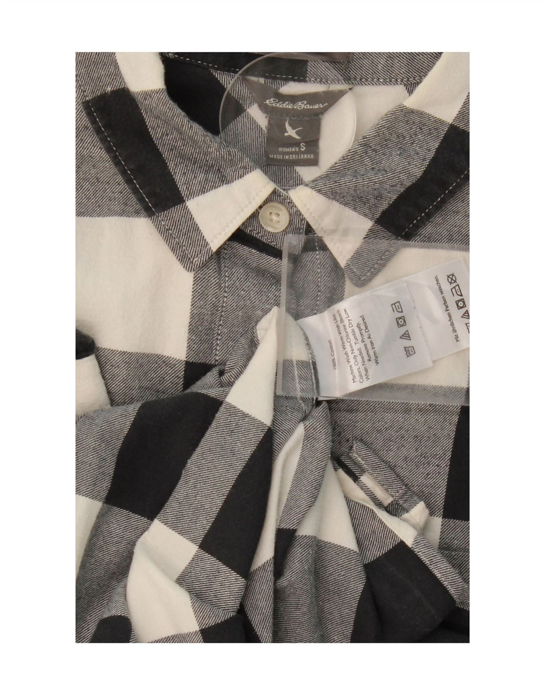 EDDIE BAUER Womens Relaxed Fit Flannel Shirt UK 10 Small Black Check Vintage Eddie Bauer and Second-Hand Eddie Bauer from Messina Hembry 