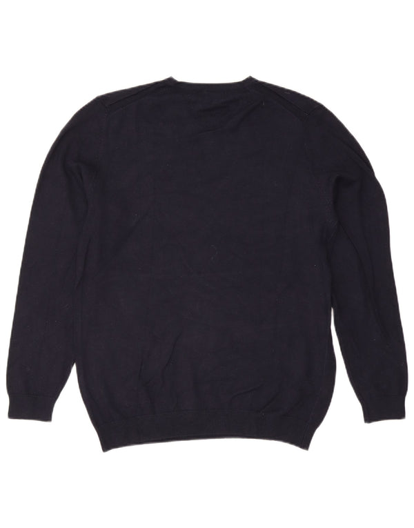 Zara Mens V-Neck Jumper Sweater Large Navy Blue