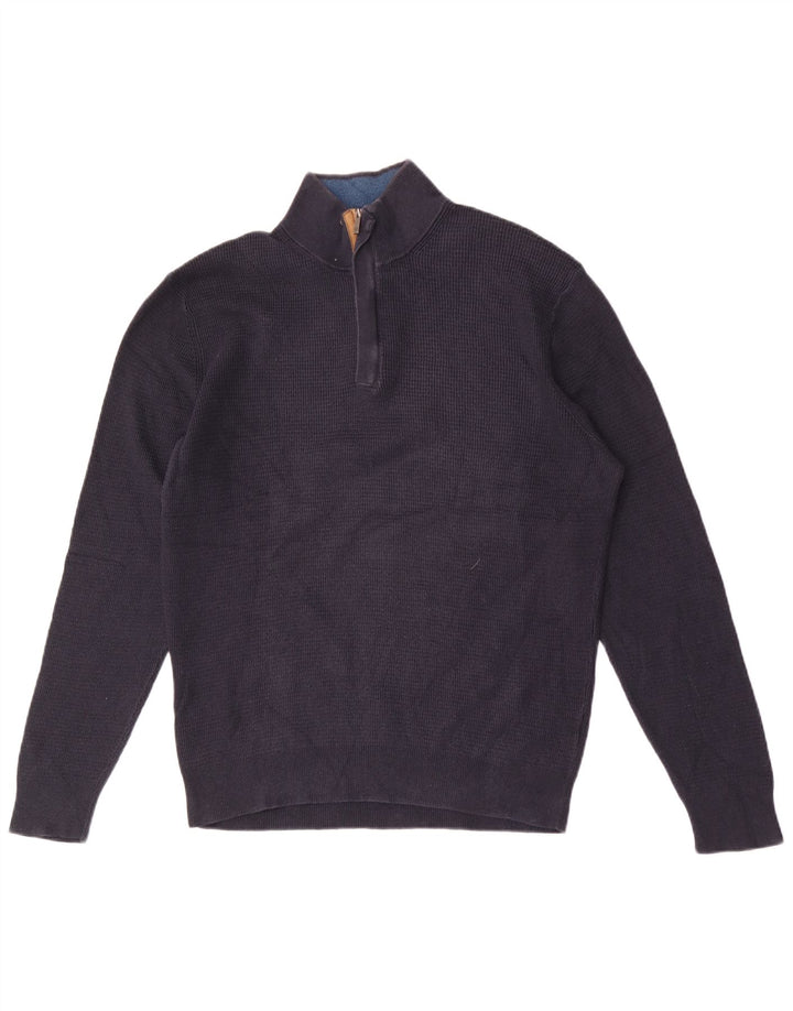 Massimo Dutti Mens Zip Neck Jumper Sweater Large Navy Blue Cotton