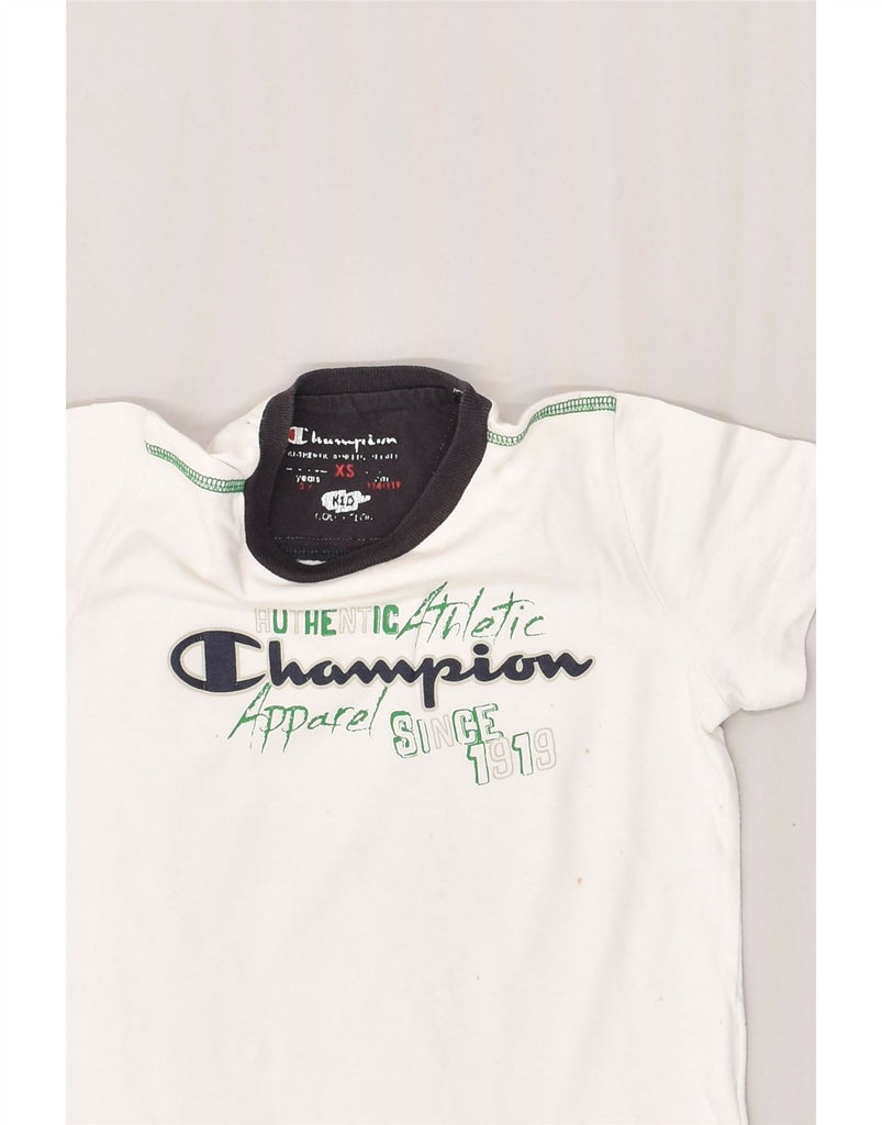 CHAMPION Boys Graphic T-Shirt Top 5-6 Years XS White Cotton | Vintage Champion | Thrift | Second-Hand Champion | Used Clothing | Messina Hembry 