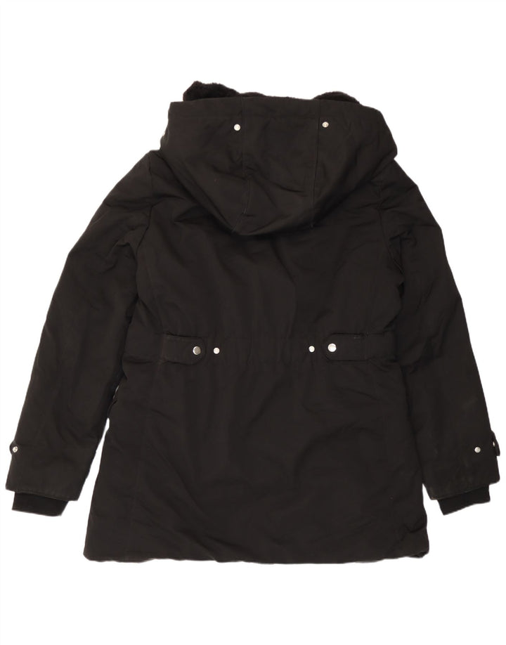 Zara Womens Hooded Parka Jacket UK 18 XL Black Polyester
