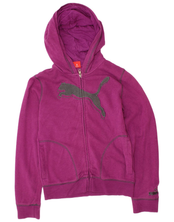 Puma Girls Graphic Zip Hoodie Sweater 11-12 Years Large Purple Cotton