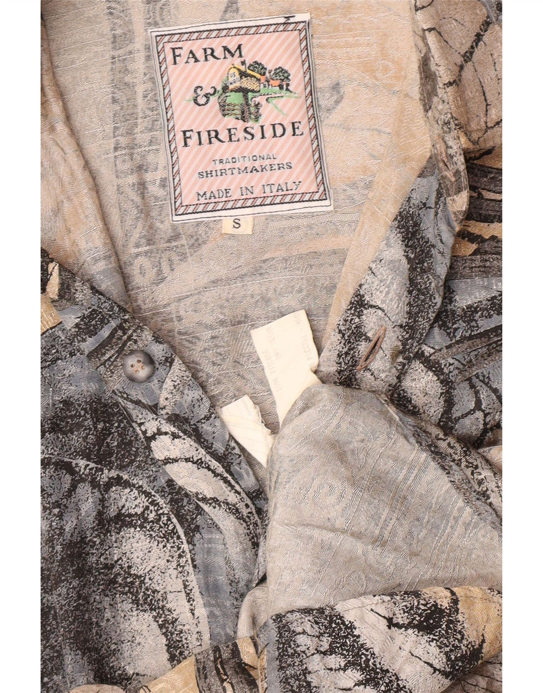 Vintage Mens Short Sleeve Shirt Small Grey Floral Viscose