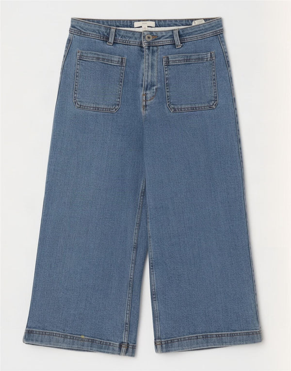 Marks & Spencer Womens Capri Wide Leg Jeans UK 12 Medium W30 L21 Blue