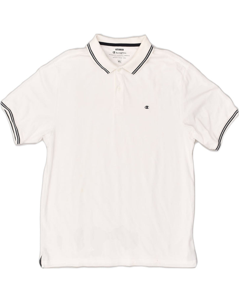 CHAMPION Mens Easy Fit Polo Shirt XL White Cotton | Vintage Champion | Thrift | Second-Hand Champion | Used Clothing | Messina Hembry 