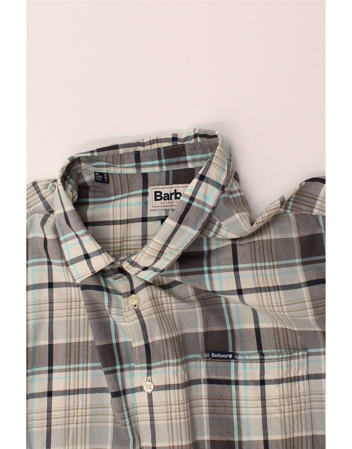 BARBOUR Mens Regular Fit Short Sleeve Shirt XL Grey Check Cotton Vintage Barbour and Second-Hand Barbour from Messina Hembry 