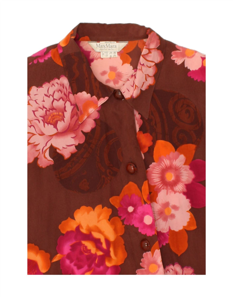 MAX MARA Womens Oversized Short Sleeve Shirt UK 14 Medium Maroon Floral | Vintage Max Mara | Thrift | Second-Hand Max Mara | Used Clothing | Messina Hembry 