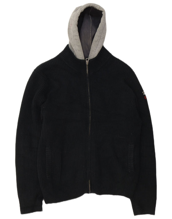 Scotch & Soda Mens Hooded Knit Bomber Jacket UK 42 XL Black Acrylic