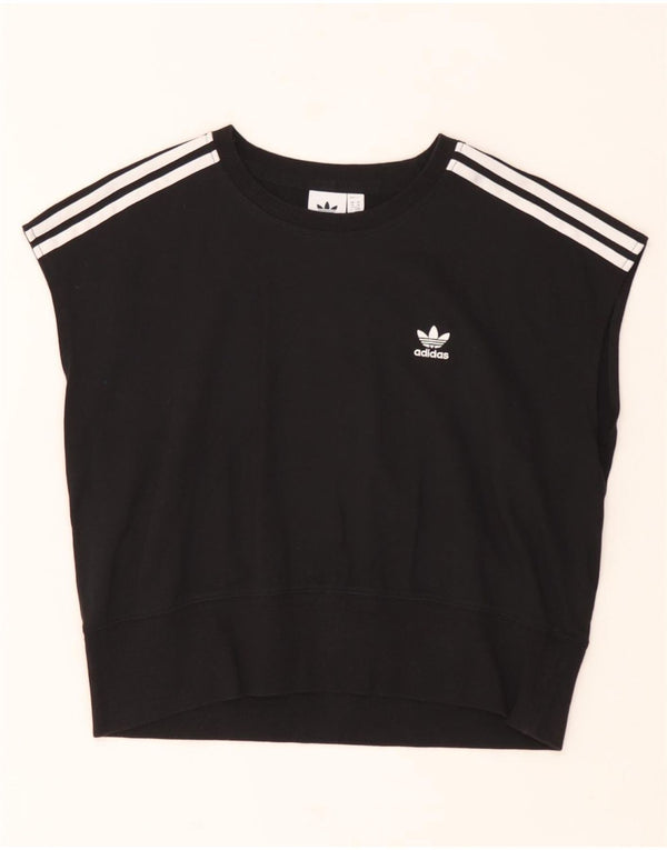 Adidas Womens Short Sleeve Sweatshirt Jumper UK 14 Large Black Cotton