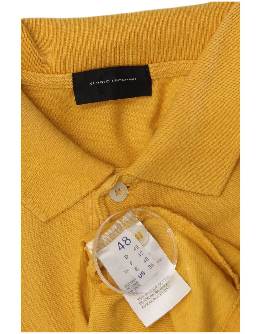 Sergio Tacchini Mens Long Sleeve Polo Shirt IT 48 Medium Yellow Cotton