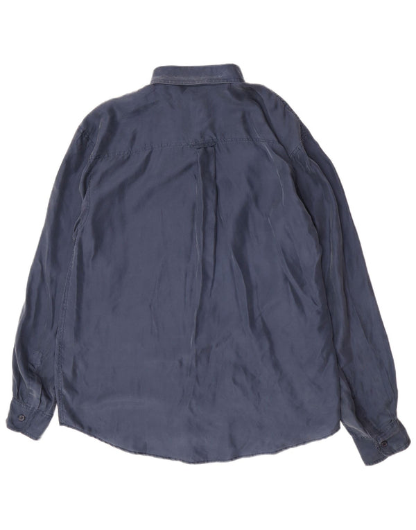 Vintage Mens Shirt Large Navy Blue Silk