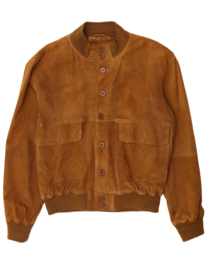 Vintage Mens Suede Bomber Jacket IT 52 XL Brown Leather